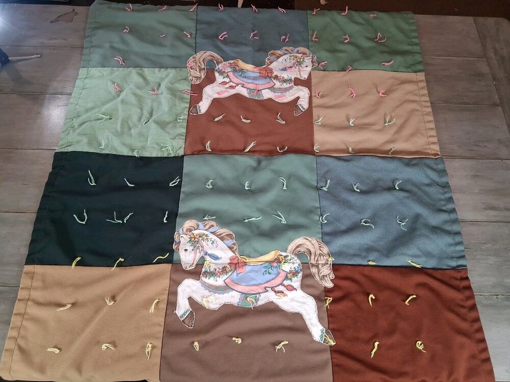 Nice Big Patchwork Horse Blanket Kids Colorful 42×48 Carnival Fair Fun Handmade